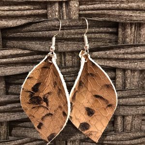 Brown snake print leather earrings